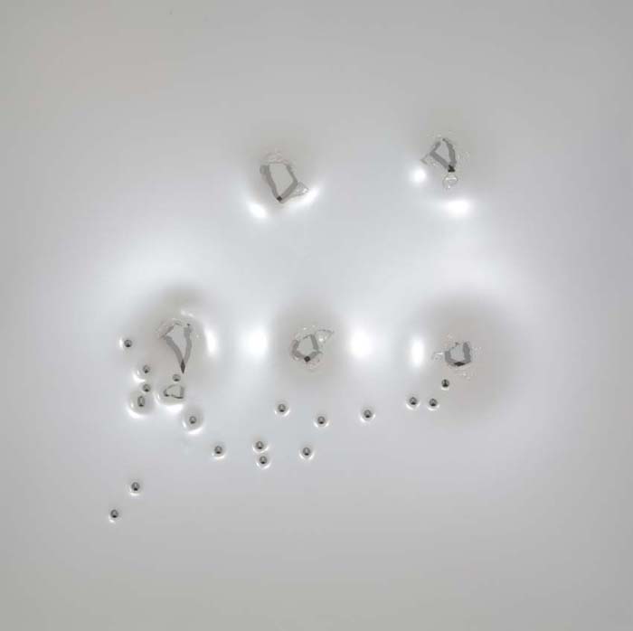 Shotgun Wedding, 2010, gunshot powder-coated stainless steel, 46x46in
